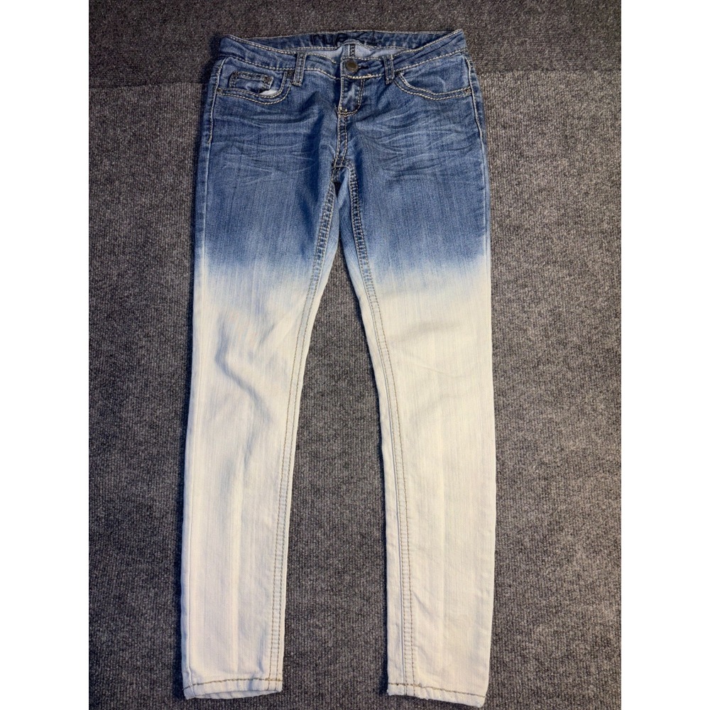 Rue 21 Jeans Women's 3/4 Blue‎ Whiskered Bleaching Contrast Stitch Skinny Leg